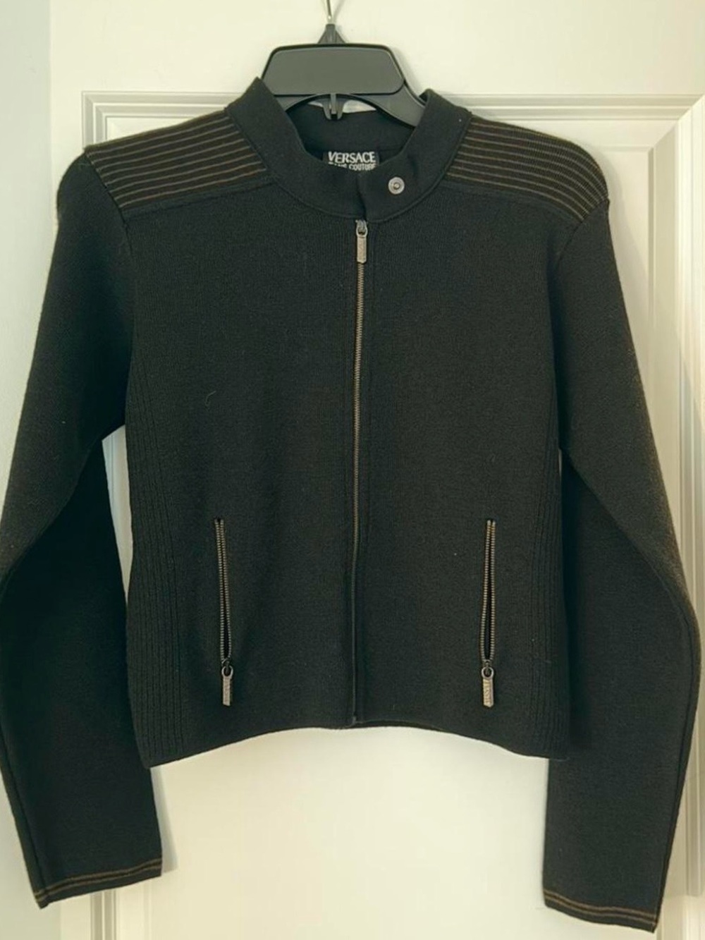 Versace Jeans Collection Black Rib-Shoulder Zip Jacket